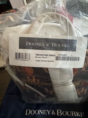 Dooney & Bourke Brown Monogram Dome Satchel with Tan Trim